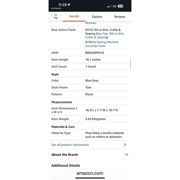 NWT Everything Mary blue grey floral Serger Tote carrier Crafter Sewing - Picture 7 of 7